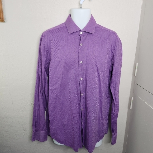 Hugo Boss Regular Fit Easy Iron Button Down Men Long Sleeve Shirt Size 17 Purple - Picture 6 of 11